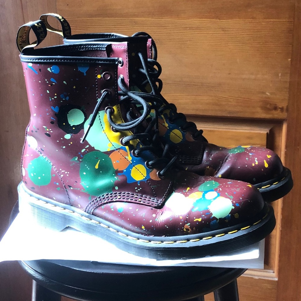 Dr. Marten paint splatter combat boots